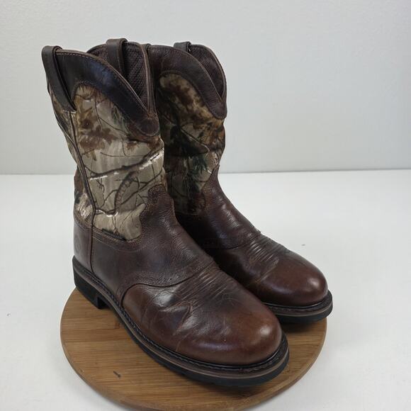 Justin Stampede Trekker Boots Mens 14 D Camo Leather Waterproof Work Cowboy - Picture 5 of 16